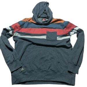 Quiksilver Men's Striped Hoodie Size XLarge Surf Skate Pocket Beach Hippie
